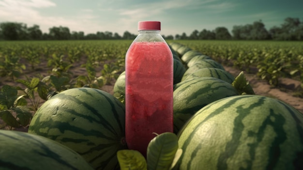 Une bouteille de pastèque se trouve au sommet d'un champ.