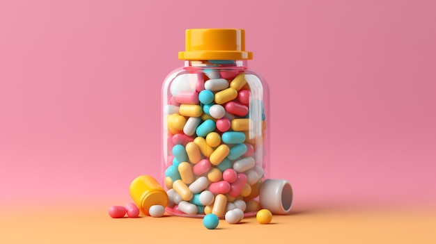 Une bouteille de pilules avec un bouchon jaune