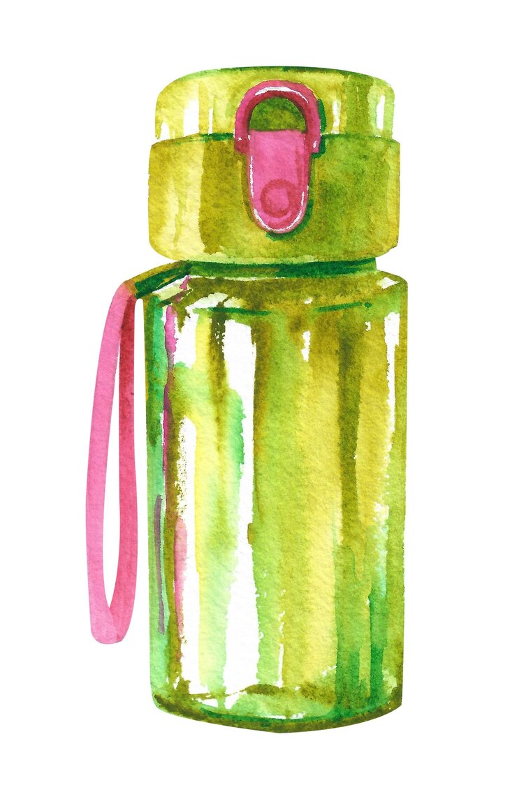 Bouteille en plastique aquarelle Bouteille en plastique transparent vert avec un bracelet rose