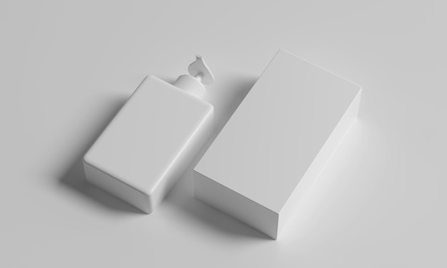 bouteille en plastique blanche et boîte 3d rendu