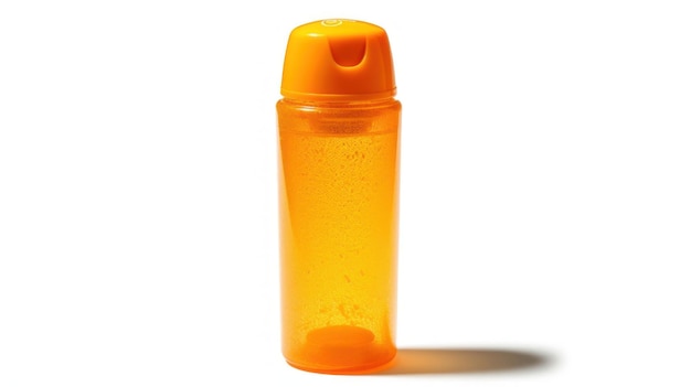 une bouteille en plastique orange avec un couvercle qui dit non. 1.