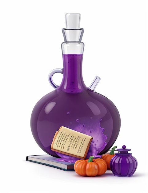 Bouteille de potion d'Halloween avec des livres sur blanc