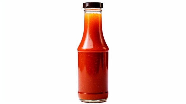 Bouteille de sauce chaude sur fond blanc