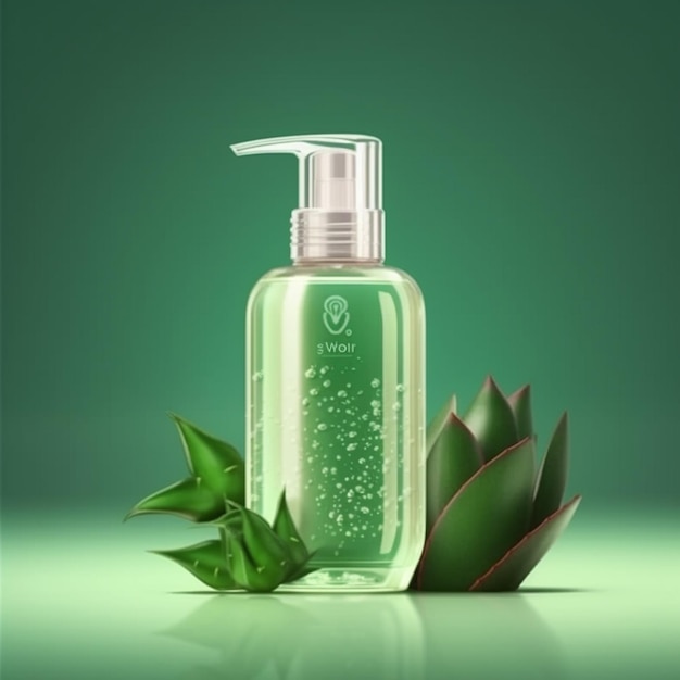 Une bouteille de savon pour les mains à l'aloe vera avec un fond vert.