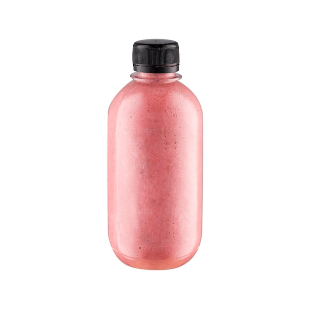 Bouteille de smoothie aux fraises isolé sur blanc