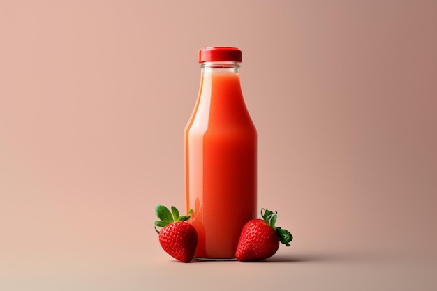 Bouteille avec un smoothie à la fraise