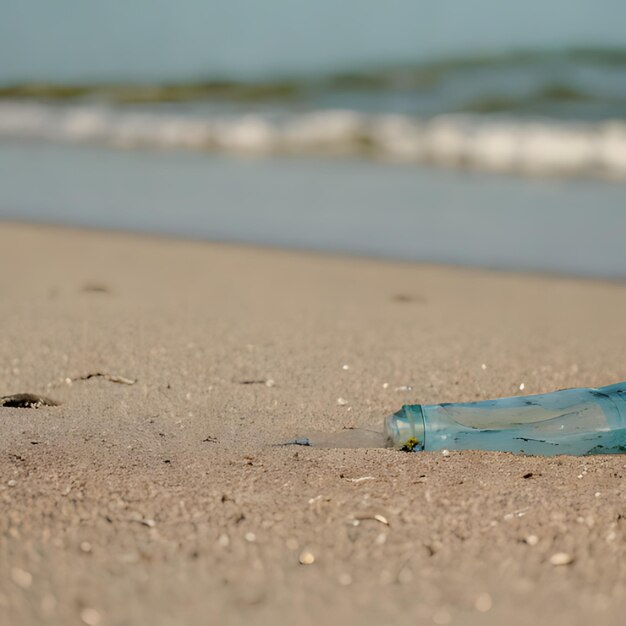 Photo une bouteille de soda bleu est posée sur la plage