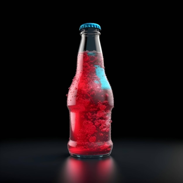 Bouteille de soda avec de la glace sur fond noir illustration 3D