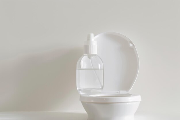 Bouteille de spray de désinfectant pour siège de toilette sur fond blanc