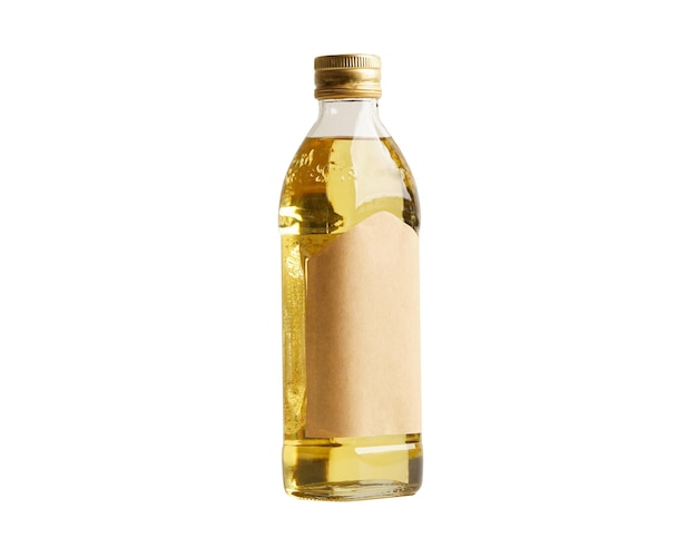 Bouteille en verre d'huile d'olive isolée sur fond blanc avec un tracé de détourage des aliments sains biologiques pour la cuisson