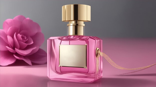 Bouteille de verre rose de parfum pour femmes publicité modèle de produit promotionnel IA générative