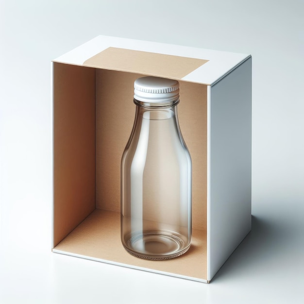 Bouteille en verre transparent avec boîte en papier