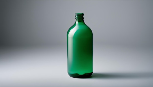 Une bouteille de verre verte avec un bouchon blanc