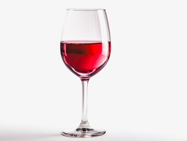 Bouteille et verre de vin rouge sur un fond blanc