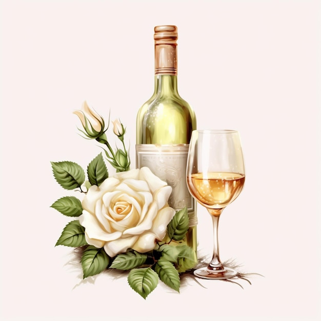 Une bouteille de vin blanc et un verre de vin