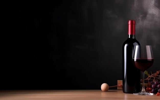 Une bouteille de vin avec un bouchon rouge est posée sur une table en bois.