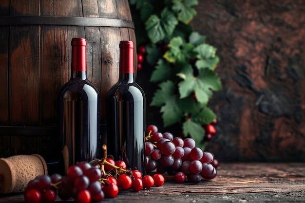 Une bouteille de vin et deux verres exposés