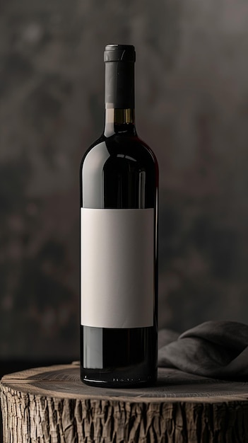 une bouteille de vin avec une étiquette blanche indiquant " vin " sur l'étiquette