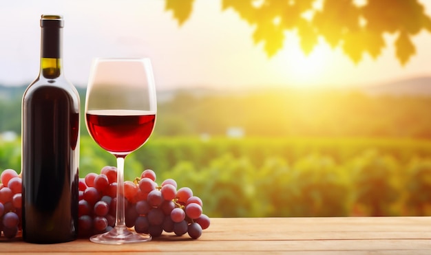 Bouteille de vin sur fond en bois de vignes