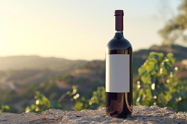 Photo une bouteille de vin sur un rocher.