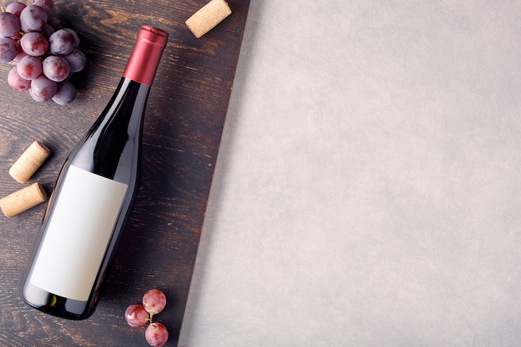 Photo bouteille de vin rouge avec étiquette.