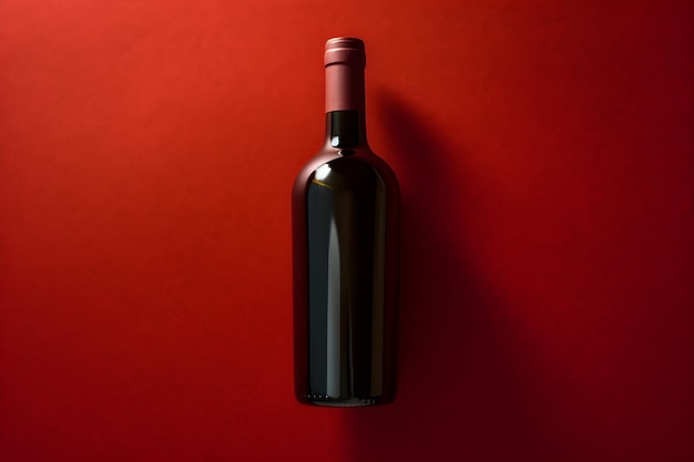 Une bouteille de vin rouge sur fond rouge