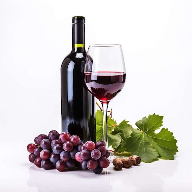 bouteille de vin rouge et raisins pour la publicité vin rouge avec fond blanc créé à l'aide de generati