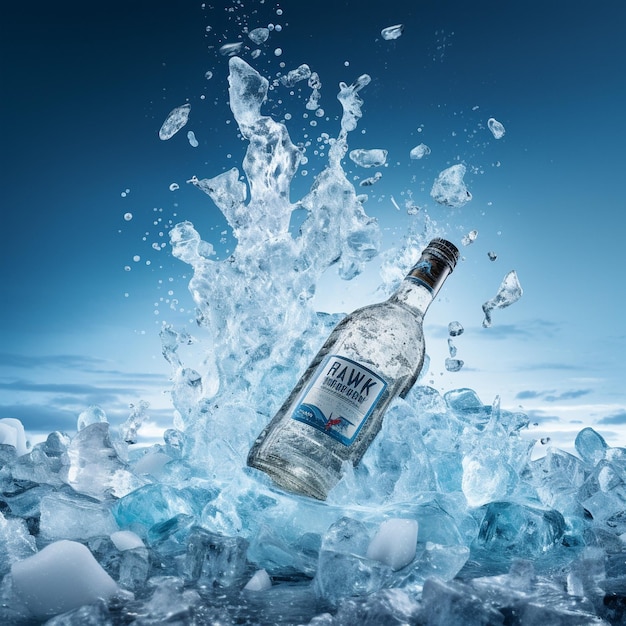 Une bouteille de vodka britannique est dans l'eau.