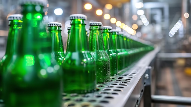 Des bouteilles de bière verte sont produites dans un espace d'usine IA générative