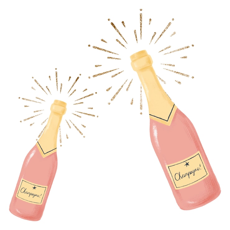 Photo des bouteilles de champagne éclatent, des autocollants png, des boissons de célébration, un fond transparent.