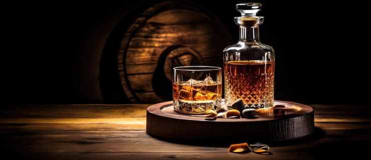 Photo bouteilles et fûts de whisky