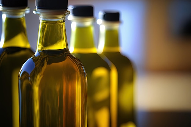 Bouteilles d'huile d'olive pure de près