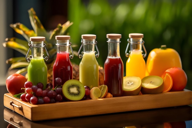 Bouteilles de jus de fruits frais et smoothie aux fruits frais