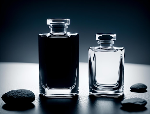 Photo des bouteilles de parfum dans un cadre sombre