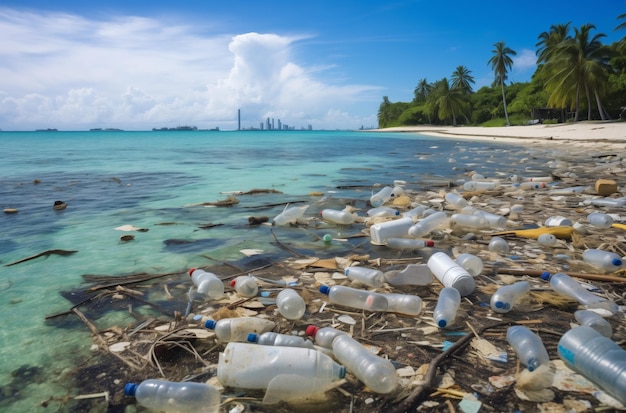 Les bouteilles en plastique et les débris recouvrent la plage créant un défi environnemental