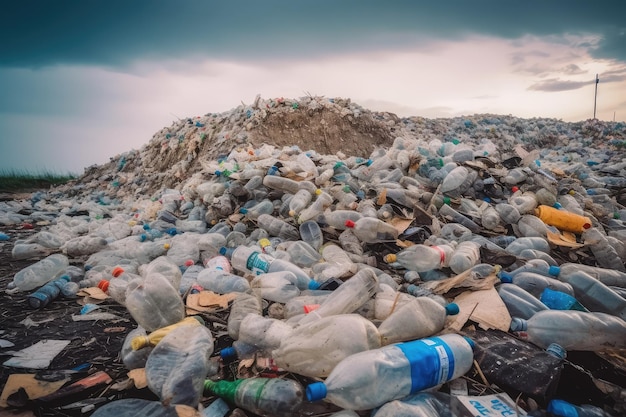 Bouteilles en plastique sur le fond de la décharge