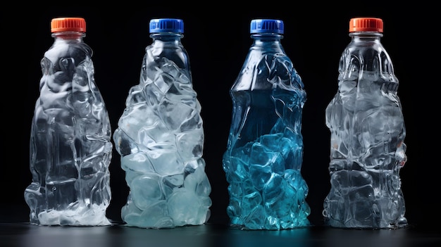 Bouteilles en plastique PET d'eau potable froide dans la glace