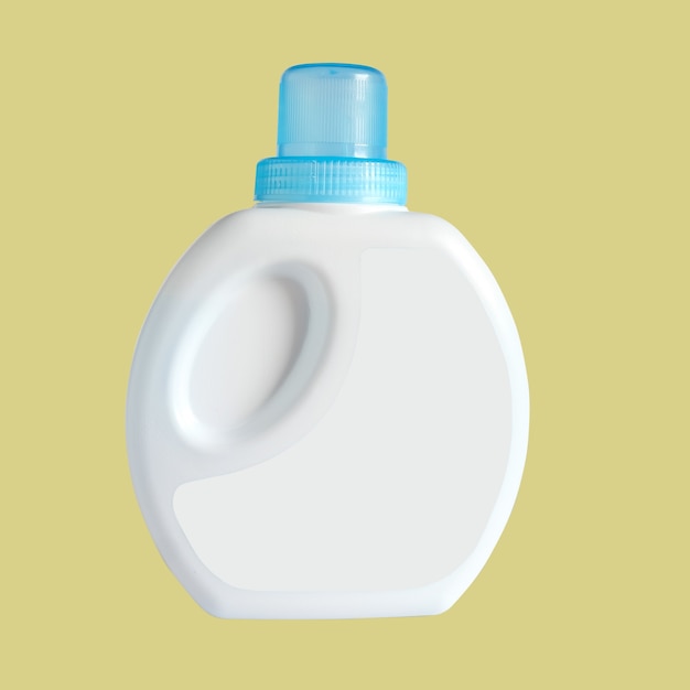 Bouteilles en plastique vierges de produits chimiques ménagers avec poignée sur fond blanc.