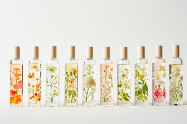 Photo des bouteilles transparentes d'essences à base de plantes