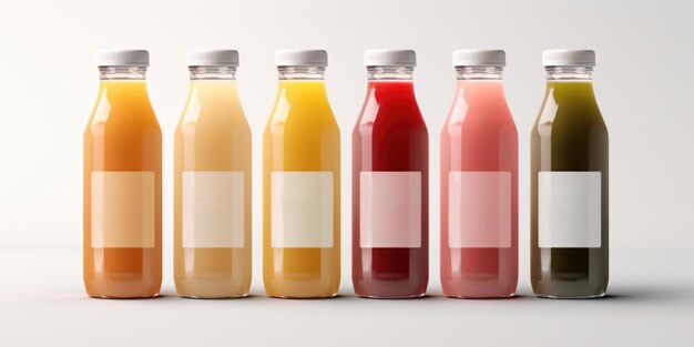 Bouteilles de verre avec du jus et des smoothies de différentes couleurs programme de désintoxication