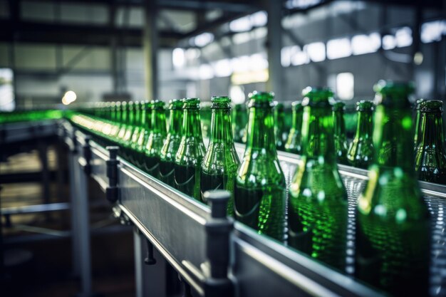 Bouteilles en verre vides sur une usine d'embouteillage à bande transporteuse