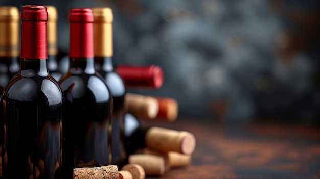 Photo des bouteilles de vin en cascade et des bouchons qui expriment une passion pour la viticulture