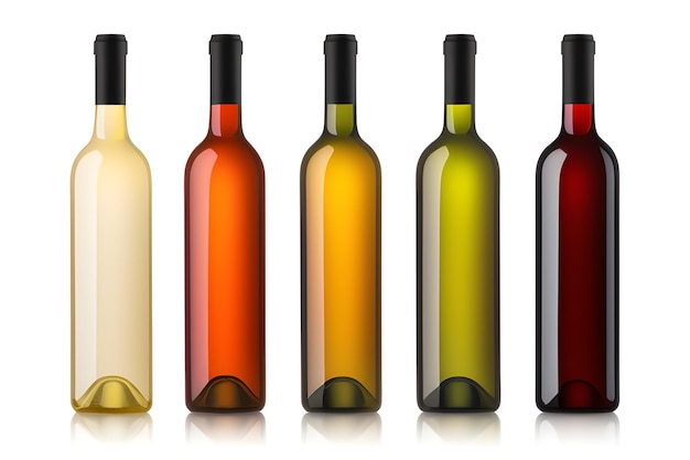 Bouteilles de vin colorées isolées sur blanc