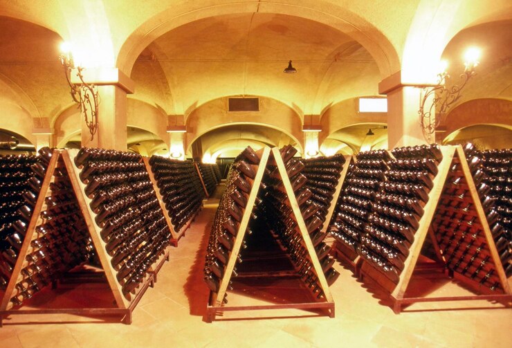 Photo bouteilles de vin disposées dans des étagères