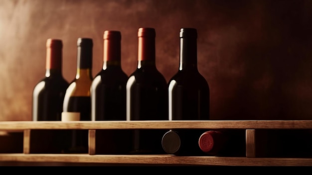 Bouteilles de vin rouge sur une étagère en bois