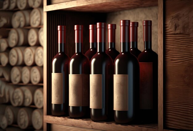 Des bouteilles de vin sont sur une étagère dans une cave à vin.