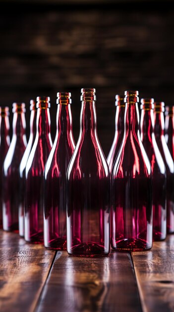 Des bouteilles de vin sur une table en bois.