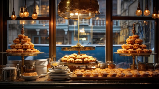 Boutique de Baklava turque avec plateaux de pâtisseries au miel doré