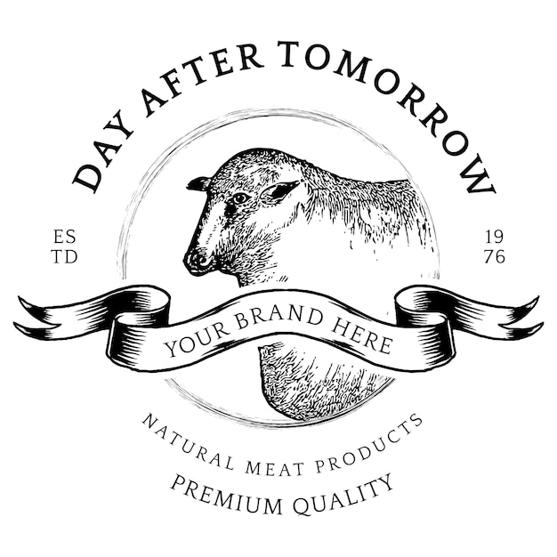 Boutique de boucherie vintage png badge d'entreprise logo d'animal rétro