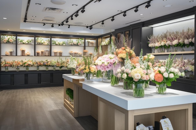 Boutique de fleurs moderne avec une sélection de fleurs au design épuré et une technologie de pointe